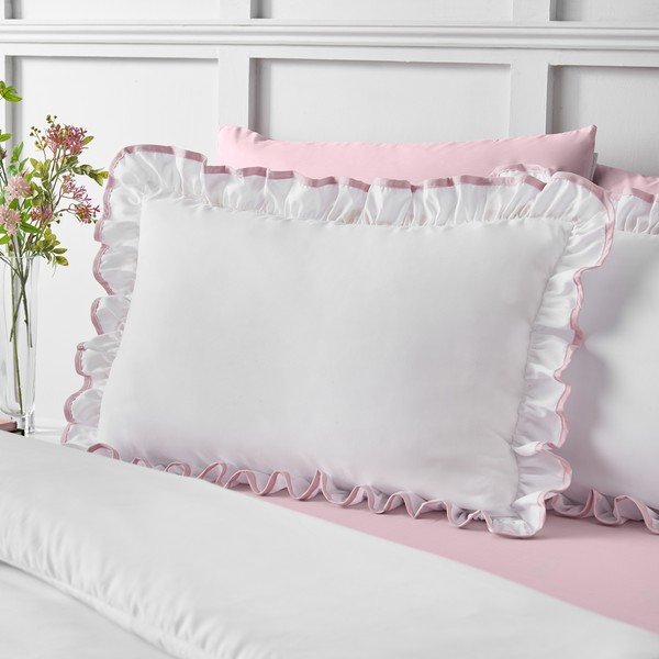 Set copripiumino e federa bianco/rosa per letto matrimoniale 200x200 cm So Soft Mono Frill – Catherine Lansfield-image-2
