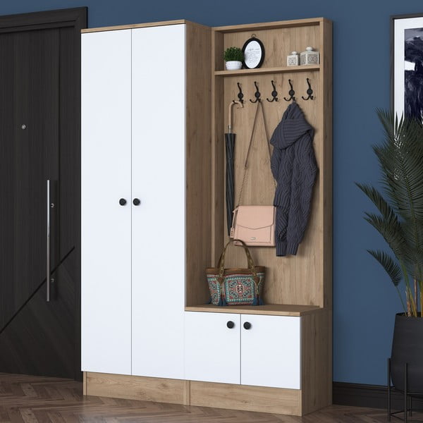 Set da corridoio bianco/naturale in noce Theresa - Kalune Design-image-2