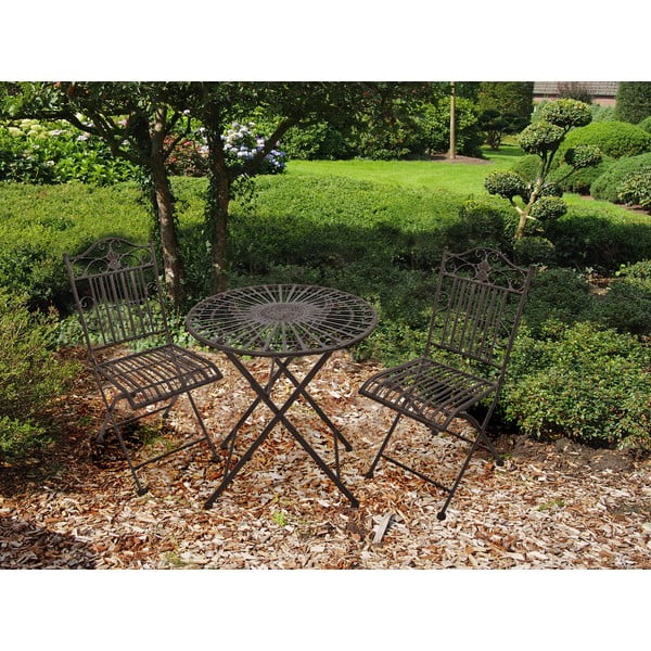 Set da pranzo da giardino in marrone scuro in metallo per 2 persone – Garden Pleasure-image-2