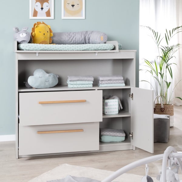 Cassettiera per bambini grigio chiaro con fasciatoio 107x98x75 cm Lea – Roba-image-1