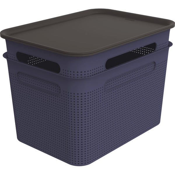 Set di 2 contenitori in plastica blu scuro con coperchio 26,5x36,5x26 cm Brisen - Rotho