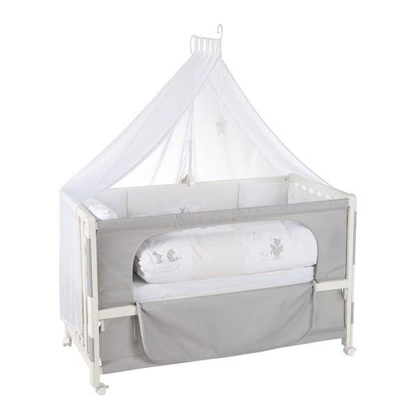 Lettino bianco/grigio con ruote 60x120 cm Fox & Bunny – Roba-image-3