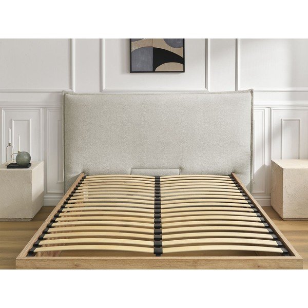 Letto matrimoniale imbottito/in truciolato color crema imbottito con contenitore con rete inclusa 160x200 cm Charlie – Bobochic Paris-image-4
