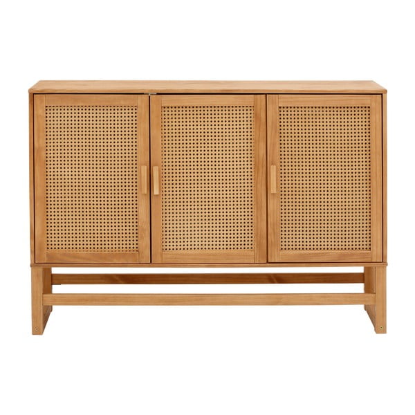 Cassettiera in legno di pino con ante in rattan , larghezza 128 cm Jolene - Støraa