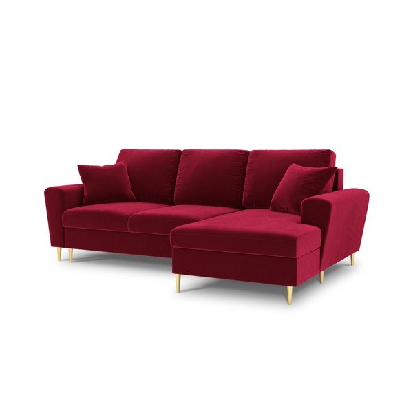 Divano angolare rosso allungabile e con contenitore (con penisola a destra/con chaise lounge) con rivestimento in velluto Kyoto – Cosmopolitan Design-image-1