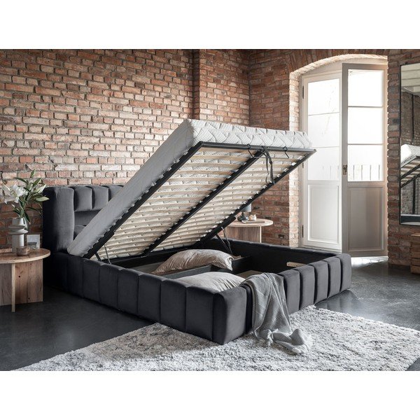 Letto matrimoniale imbottito grigio con contenitore con rete inclusa 180x200 cm Lamica – ELTAP-image-4