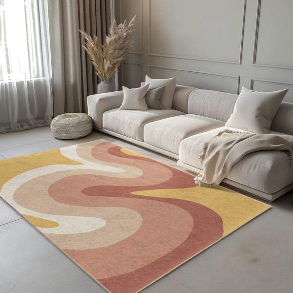 Tappeto giallo ocra e rosa polveroso lavabile 160x230 cm Strawberry Creamsicle – Mila Home-image-1
