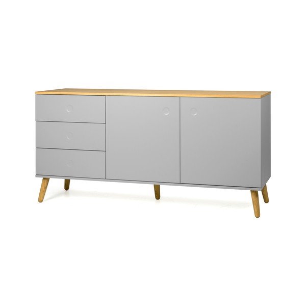 Credenza a due ante grigia con gambe in rovere e 3 cassetti Dot - Tenzo-image-2