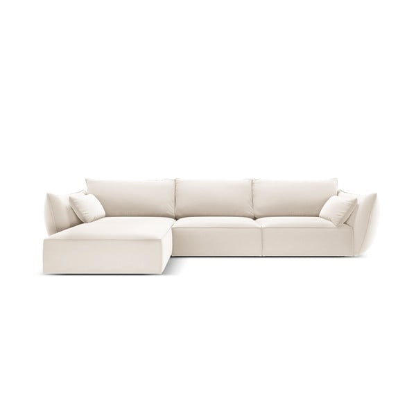 Divano angolare beige (con penisola a sinistra/con chaise lounge) con rivestimento in velluto Vanda – Mazzini Sofas