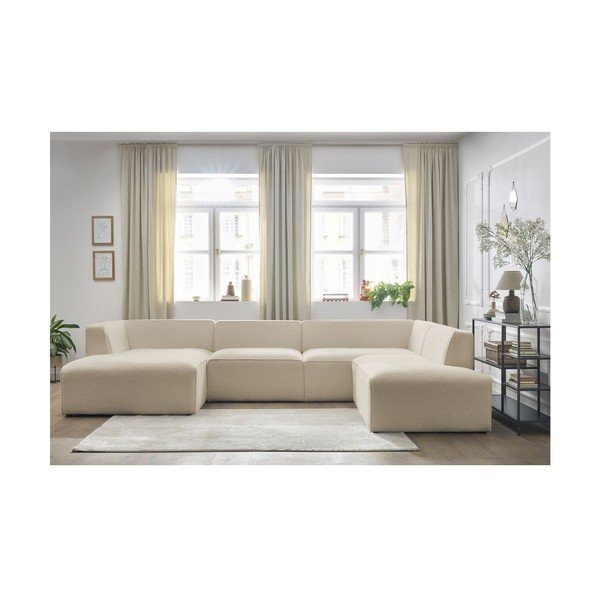 Divano angolare componibile beige (penisola a destra/a U) con rivestimento in bouclé Megeve – Bobochic Paris-image-1
