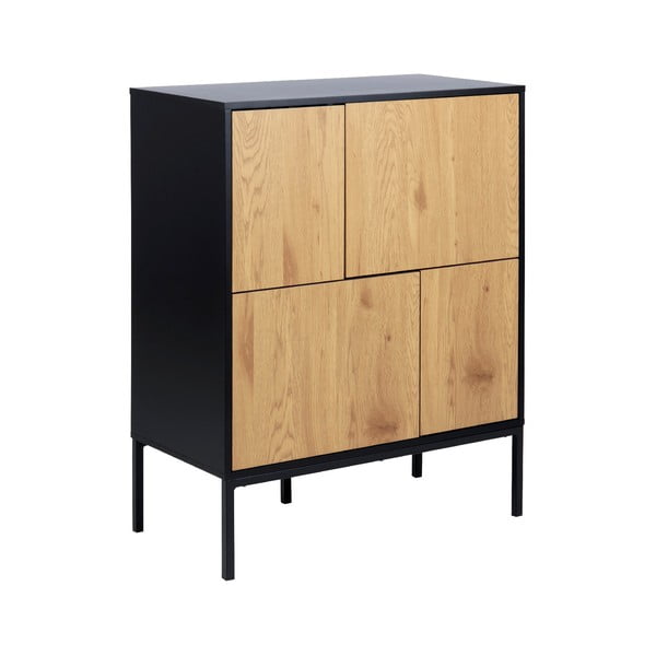 Cassettiera alta nera-color legno naturale effetto rovere 80x103 cm Seaford - Actona-image-2