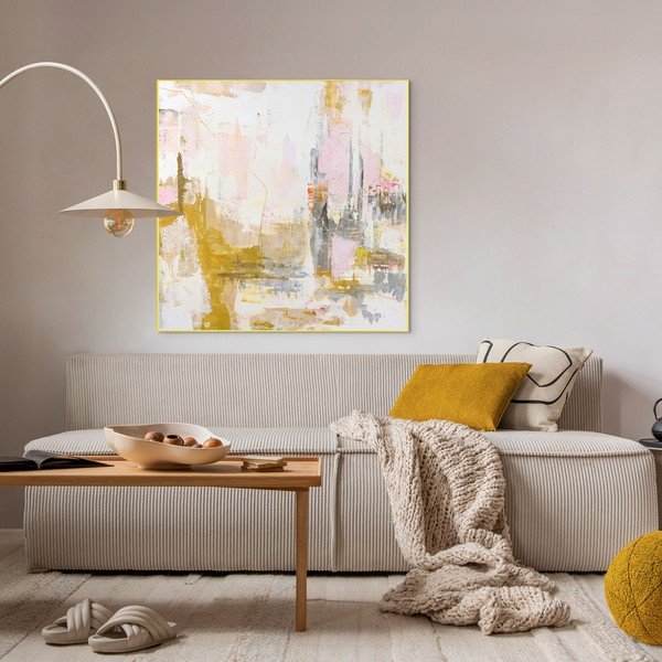 Dipinto stampato/con elementi dipinti a mano con cornice inclusa/dipinto su tela 102x102 cm New Age Yellow – Malerifabrikken-image-1