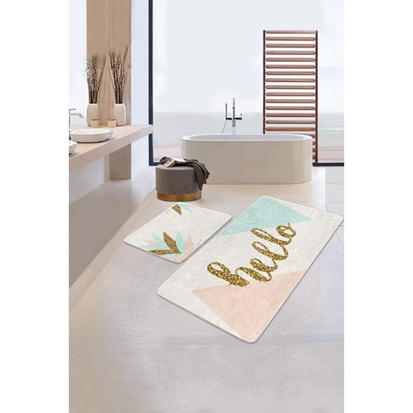 Set di tappetini per il bagno in velluto crema/dorati 2 pz 60x100 cm Hello – Mila Home-image-2