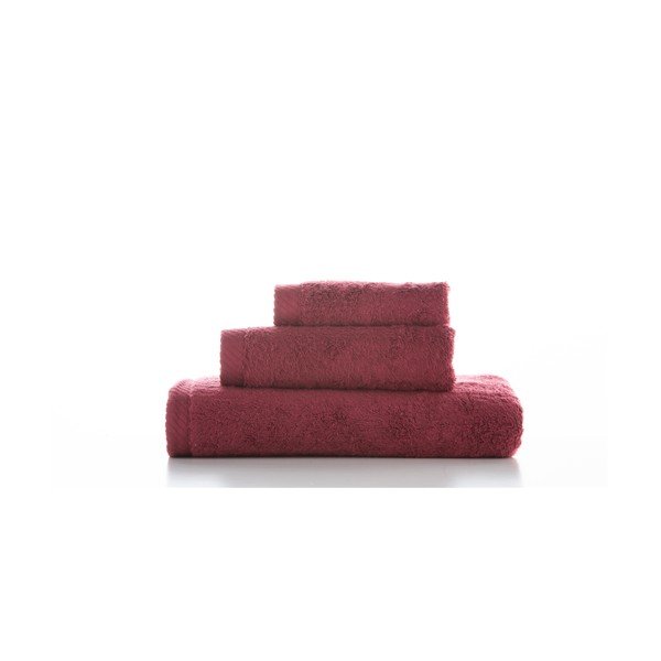 Set di 3 asciugamani in cotone rosso scuro Lisa Coral - El Delfin