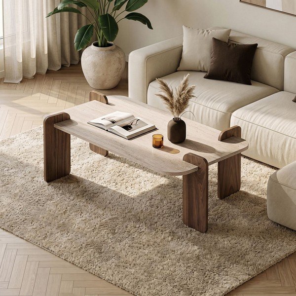 Tavolino da salotto beige 60x120 cm Renard – Nordure-image-1
