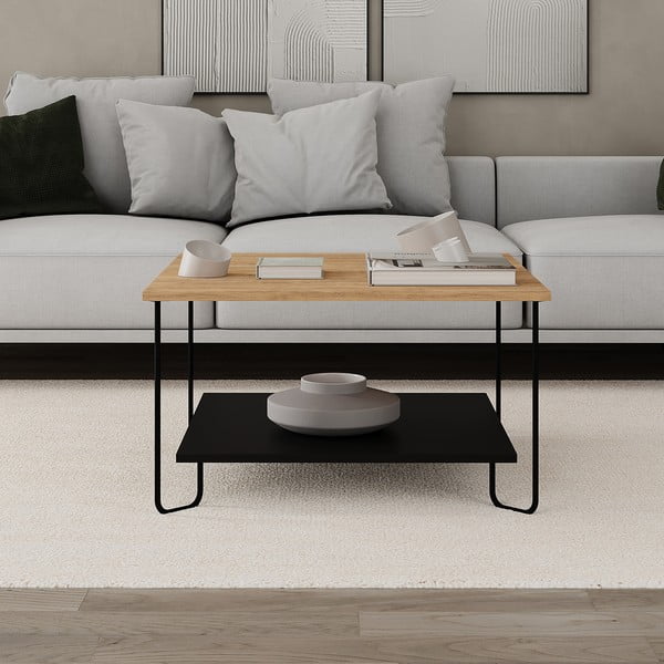 Tavolino con piano in rovere nero e naturale 80x80 cm Tonka - Marckeric-image-4