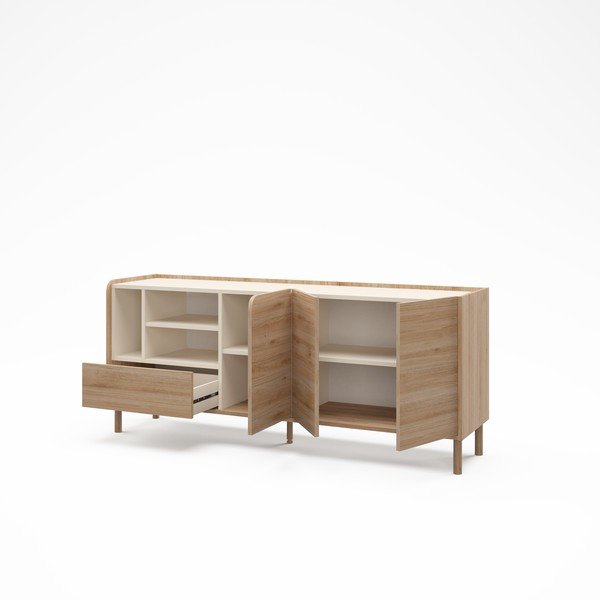 Cassettiera di colore naturale con effetto rovere 180x75,5x44 cm Monza – Marckeric-image-2