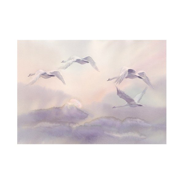 Carta da parati di grande formato, 200 x 140 cm Flying Swans - Artgeist
