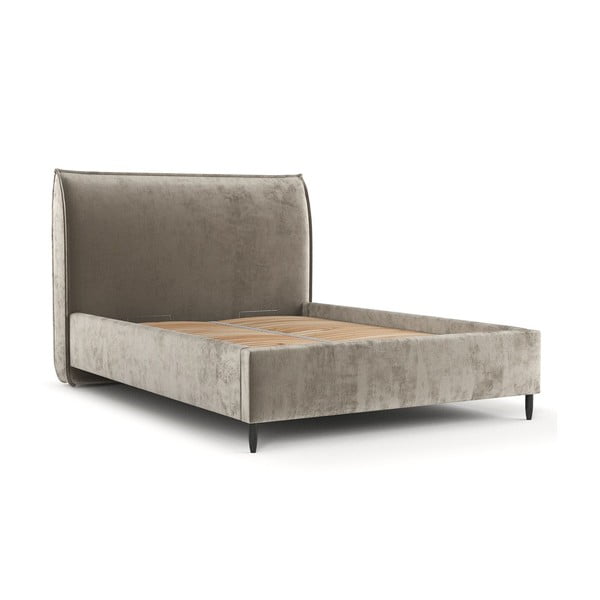 Letto matrimoniale beige imbottito con spazio contenitivo con griglia inclusa 180x200 cm Shell – Maison de Rêve