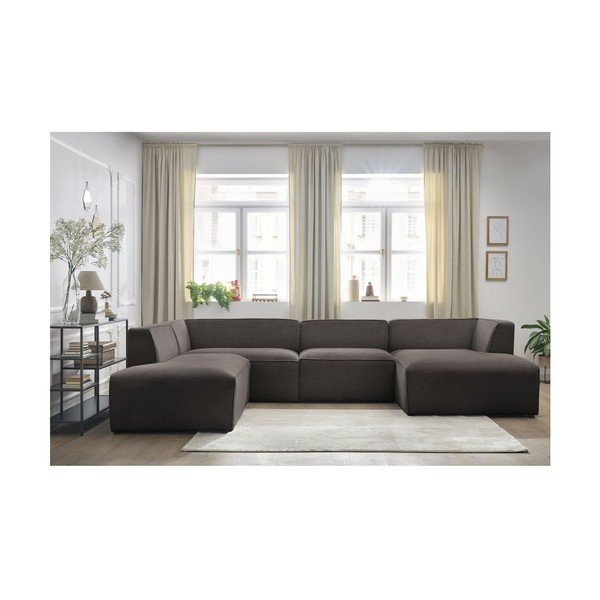 Divano angolare componibile marrone (penisola a sinistra/a U) con rivestimento in velluto a coste Megeve – Bobochic Paris-image-4
