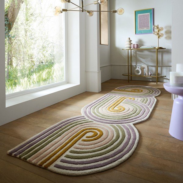 Passatoia verde in lana tessuta a mano 80x300 cm Spiral Shaped  – Flair Rugs-image-1