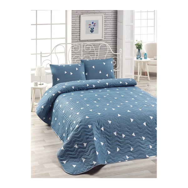 Set di copriletto e 2 federe in cotone blu Lesso Duro, 200 x 220 cm Ucgen - Mijolnir