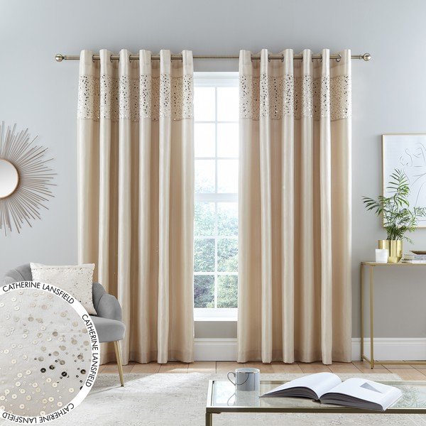 Tende beige in set da 2 168x229 cm Glitzy Sequin - Catherine Lansfield-image-4