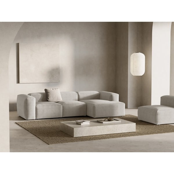 Divano angolare beige (con penisola a destra/con chaise lounge) con rivestimento in velluto a coste Bergamo – Cosmopolitan Design-image-1