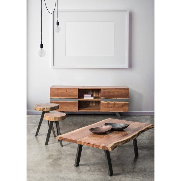 Tavolino da salotto nero/di colore naturale con piano in acacia 65x115 cm Aron – Bizzotto-image-1