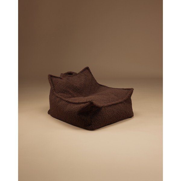 Pouf a sacco per bambini marrone scuro con rivestimento in bouclé Warm Hazel – Wigiwama-image-2