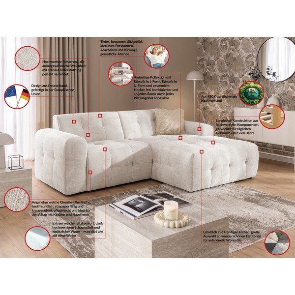 Divano angolare color crema (con penisola a destra/con chaise lounge) Melva – Ropez-image-4