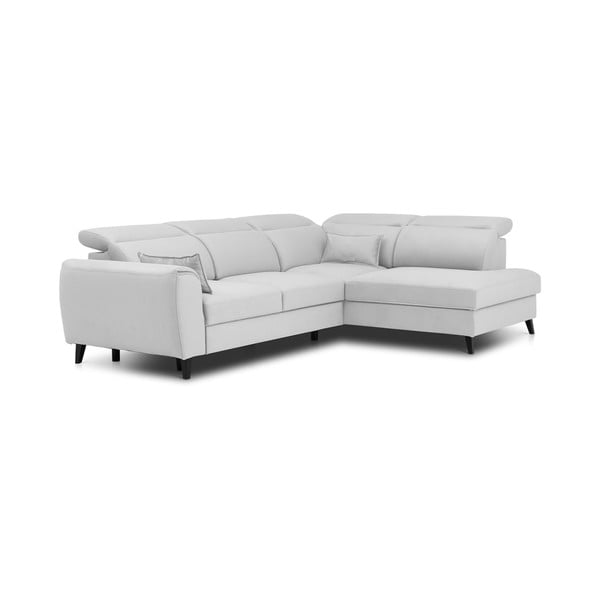 Divano angolare bianco allungabile/con contenitore (con penisola a destra/a L) e rivestimento in velluto Noble – ELTAP-image-2