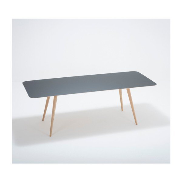 Tavolo da pranzo in rovere massiccio con piano in Linn nero, 220 x 90 cm Stafa - Gazzda
