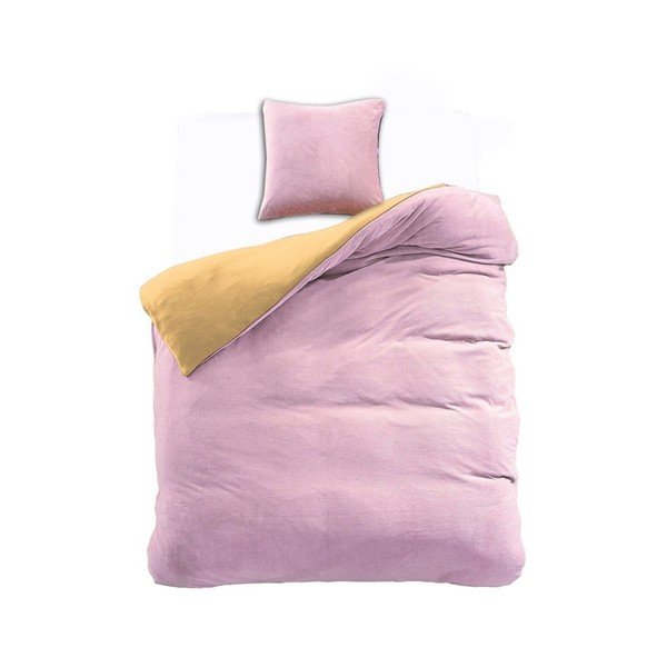 Biancheria da letto in microfibra double-face rosa e gialla Furry, 135 x 200 cm - DecoKing