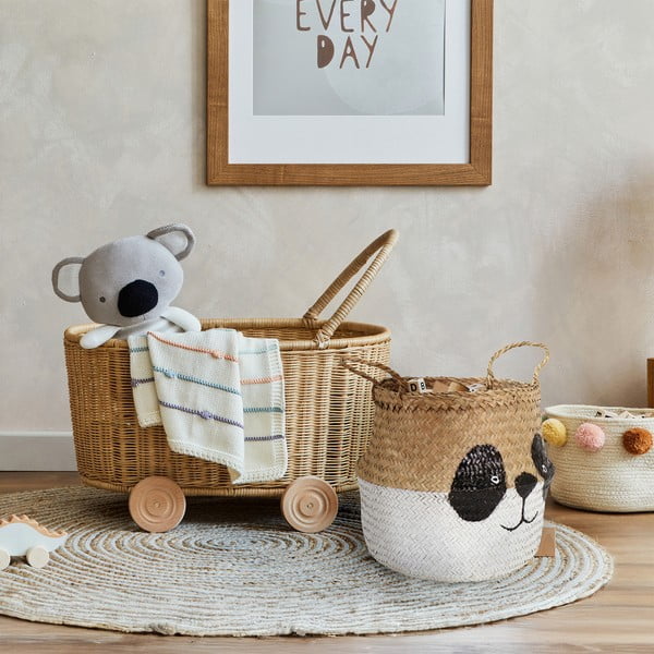 Cesto portagiochi da bambini in seagrass bianco e naturale ø 25x24 cm Panda - Compactor-image-1