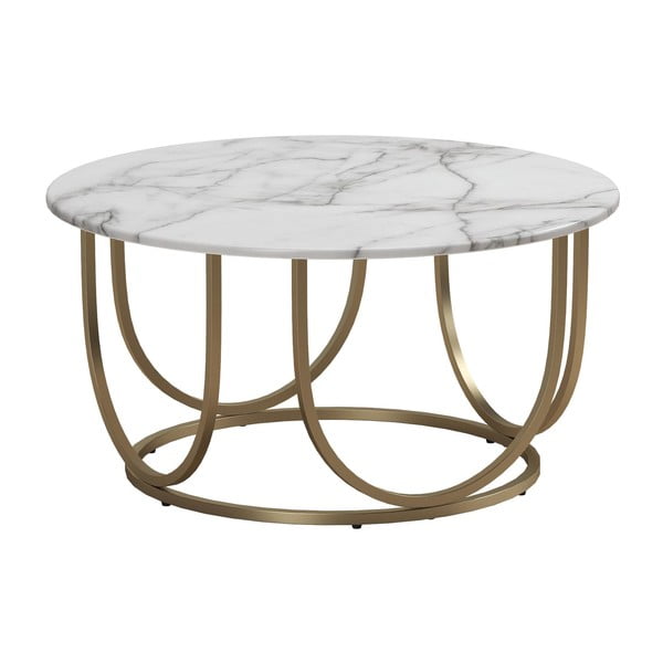 Tavolino da salotto rotondo bianco/dorato con effetto marmo ø 79 cm Gwyneth – CosmoLiving by Cosmopolitan-image-1