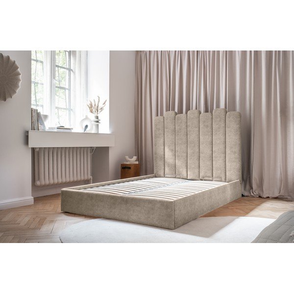 Letto matrimoniale imbottito beige con contenitore con griglia 140x200 cm Dreamy Aurora - Miuform-image-3