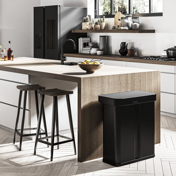 Cestino senza contatto in acciaio nero opaco per rifiuti differenziati 58 l - simplehuman-image-1