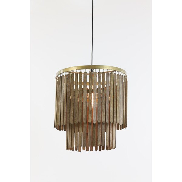 Lampadario marrone con paralume in legno Gularo – Light & Living-image-1