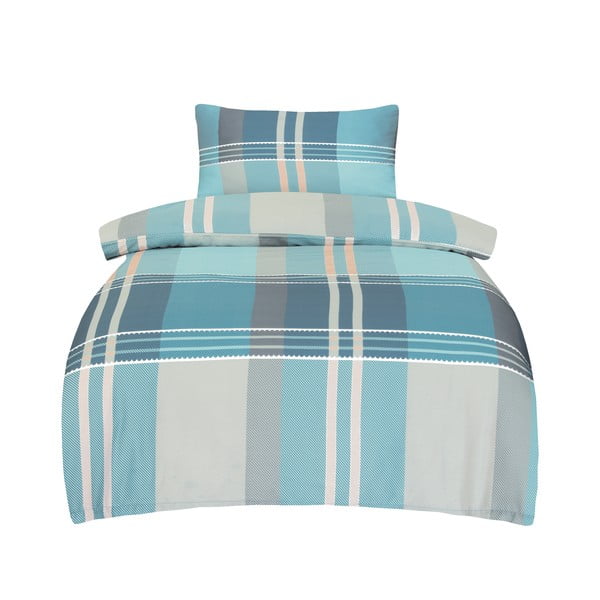 Biancheria da letto blu in raso di cotone per letto singolo 140x200 cm Monty – My House