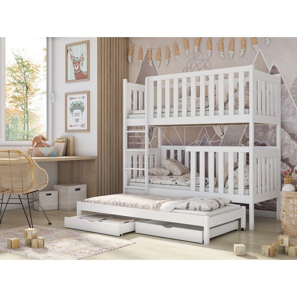 Letto a castello bianco in legno di pino con contenitore e letto estraibile 80x160 cm Emilka - Lano Meble-image-1
