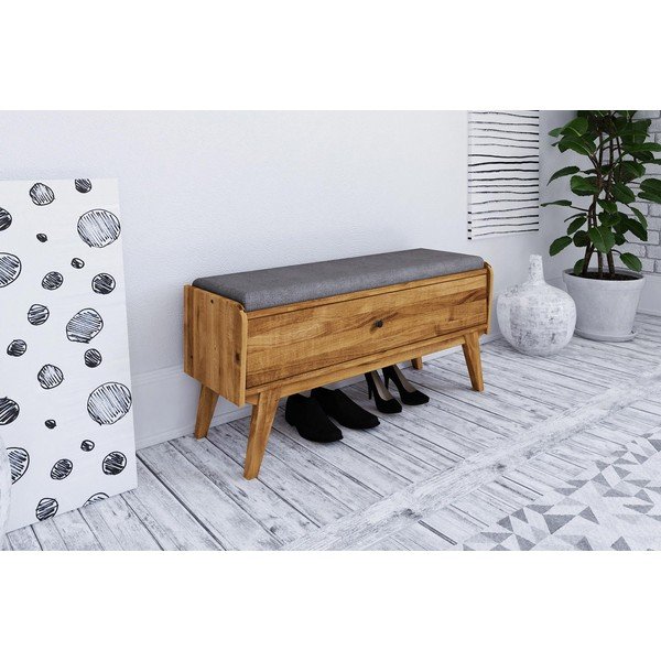 Panca portaoggetti in rovere con seduta grigio chiaro Retro - The Beds-image-1