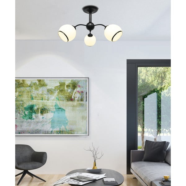 Plafoniera bianca e nera con paralume in vetro 56x56 cm Marinen – Candellux Lighting-image-1