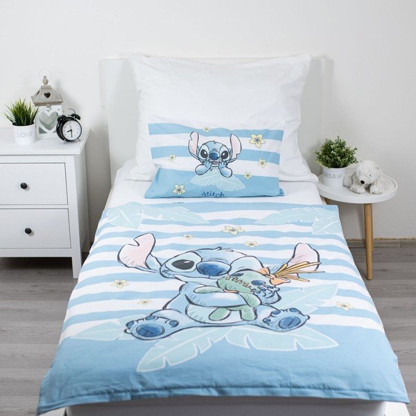 Set copripiumino e federa da bambini azzurro in cotone per culla 100x135 cm Lilo & Stitch "Tropical Hugs" – Jerry Fabrics-image-1