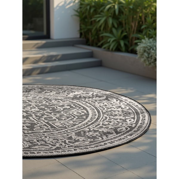 Tappeto da interno/esterno rotondo bianco e nero ø 160 cm Duet Kona – NORTHRUGS-image-4