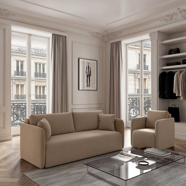 Divano marrone chiaro allungabile rivestito in velluto 220 cm Chaum – Rodier-image-1