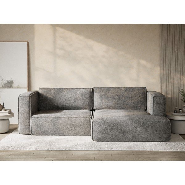 Divano angolare grigio allungabile/con contenitore (con penisola a destra/con chaise lounge) con rivestimento in ciniglia Velto – Maison de Rêve-image-1