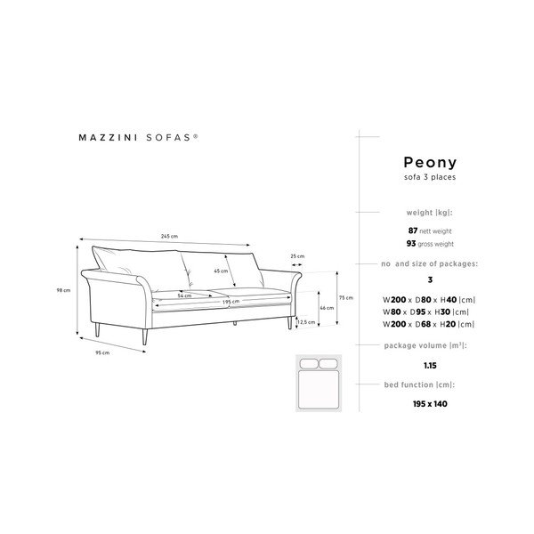 Divano letto a 3 posti marrone chiaro con contenitore Peony - Mazzini Sofas-image-2