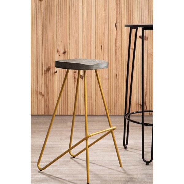 Sedia da bar dorata/di colore naturale in olmo massiccio (altezza della seduta 78 cm) District – Premier Housewares-image-1