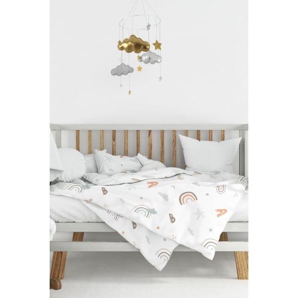 Set copripiumino e federa da bambini bianco in cotone renforcé per culla 100x150 cm Abc – Mijolnir-image-1